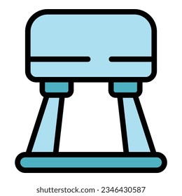 Vector de contorno de icono del banco de salto. Equipo de gimnasia. Color del deporte de entrenamiento