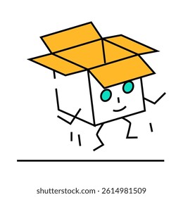 jump cardboard box character line icon vector. jump cardboard box character sign. isolated symbol illustration