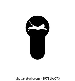 Jump Cat in The Key Hole Illustration. Creepy, Spooky, Horror, Scary, Mystery, or Dramatic Illustration. Illustration for Horror Movie or Halloween Poster Element. Vector Illustration  