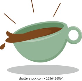 Jump Coffee Cup Cute Cartoon. Spill Out. Vector Icon. Beverage Industry. Hot and Delicious Coffee. Suitable for Coffee Shop Business and Coffee Lovers.