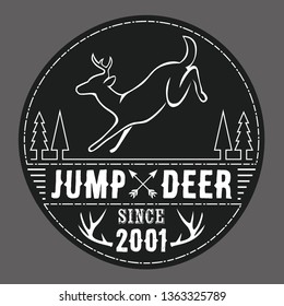 Jump Deer Logo Badge is a vector logo that shows an agile deer jumping in the forest inside a beautiful badge