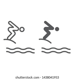 Jump diving line and glyph icon, sport and water, diver sign, vector graphics, a linear pattern on a white background, eps 10.