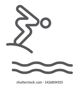 Jump diving line icon, sport and water, diver sign, vector graphics, a linear pattern on a white background, eps 10.