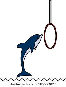 Jump Dolphin Icon. Editable Outline With Color Fill Design. Vector Illustration.