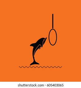 Jump dolphin icon. Orange background with black. Vector illustration.