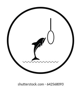 Jump dolphin icon. Thin circle design. Vector illustration.