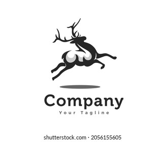 jump elk deer run logo template illustration