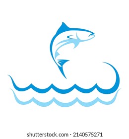 Jump fish and sea illustration vector logo