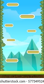 Jump Game User Interface Design For Tablet Illustration of a funny spring graphic game ui background, in cartoon style with basic buttons,.illustration for you project