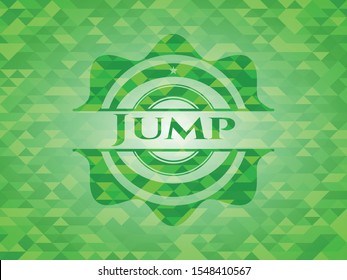 Jump green mosaic emblem. Vector Illustration. Detailed.