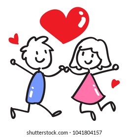 Jump of happiness, couple stick figure doodle