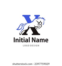 jump Horse Logo of Initial Letter X stallion  equine emblem vector. isolated on white background.