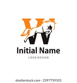 jump Horse Logo of Initial Letter W stallion  equine emblem vector. isolated on white background.