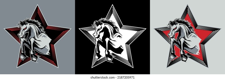 Jump horse logo or mascot with star background