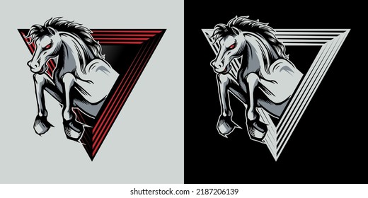 Jump horse logo or mascot with triangle background