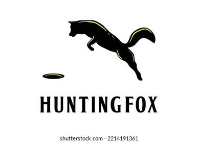 Jump Hunting Ice Snow Fox Wolf Coyote Dog Silhouette Logo Design Vector