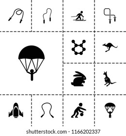 Jump icon. collection of 13 jump filled icons such as kangaroo, skipping rope, parachute, skiing, basketball player. editable jump icons for web and mobile.