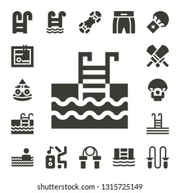 jump icon set. 17 filled jump icons.  Simple modern icons about  - Swimming pool, Toad, Cricket, Parachute, Dancer, Snowboard, Jumping rope, Boxing shorts