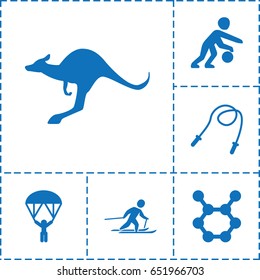 Jump icon. set of 6 jump filled icons such as kangaroo, skiing, basketball player, man with parachute, spring rotate