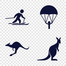 Jump Icons Set. Set Of 4 Jump Filled Icons Such As Kangaroo, Skiing