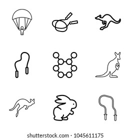 Jump icons. set of 9 editable outline jump icons such as rabbit, cangaroo, jump rope, spring rotate, skipping rope, kangaroo