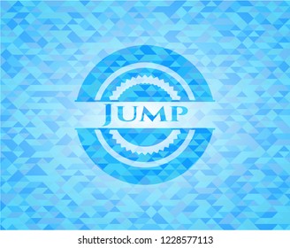 Jump light blue emblem. Mosaic background