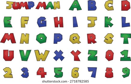 Jump Man Cartoon Vektor Video Spiel Alphabet