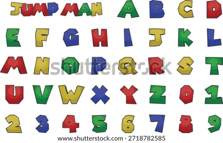 Jump Man Cartoon vector video game alphabet