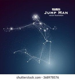 Jump Man, dots and lines connected together, a sense of science and technology vector illustration.