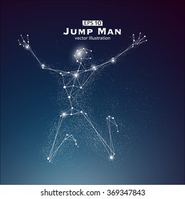 Jump Man, dots and lines connected together, a sense of science and technology vector illustration.