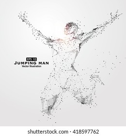 Jump man, points, lines and connected to form, vector illustration.