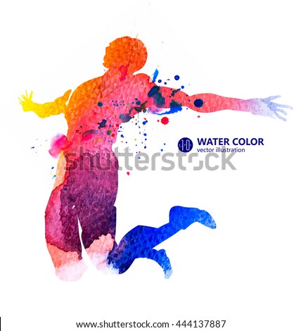 Jump man, vector watercolor illustrations.