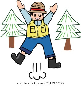 jump men trees hat hike