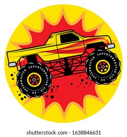 Jump Monster Truck 4x4, Vector Illustration