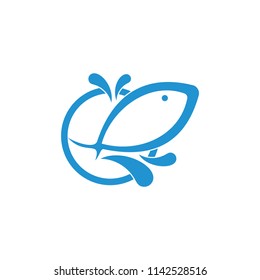 jump motion fish circle logo vector