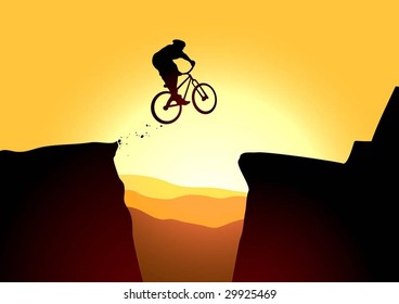 Jump in mountain on the bike