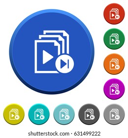 Jump to next playlist item round color beveled buttons with smooth surfaces and flat white icons
