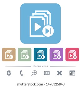 Jump to next playlist item white flat icons on color rounded square backgrounds