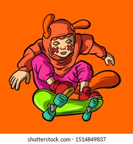 jump on a skateboard hand drawn style. man.