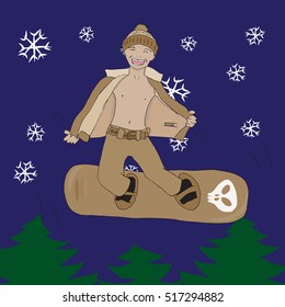 jump on a snowboard
