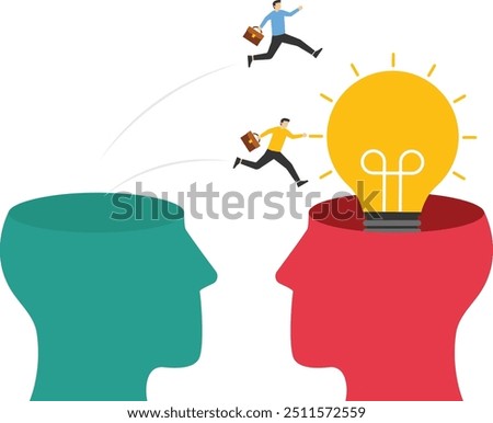 Jump out of your old thinking. Escape from thoughts of the past. new concept

