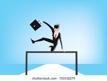 Jump over obstacles. Business vector illustration