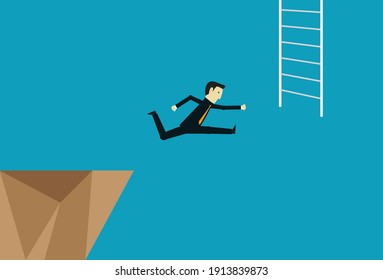 Jump over obstacles to the destination, Vector illustration in flat style