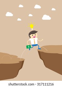 jump over the precipice, Ladder to success. Step by step infographics illustration. businessman walking. money. dream concept. idea. Future goals, vector, illustration, Cartoon flat. run. win.