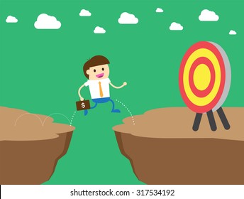 jump over the precipice, Ladder to success. Step by step infographics illustration. businessman walking. money. dream concept. idea. Future goals, vector, illustration, Cartoon flat. run. win.