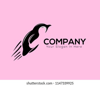 jump penguin animal fast logo vector