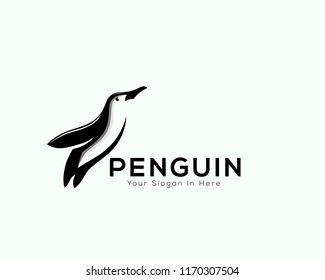 jump penguin animal fast logo vector, flying penguin