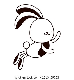 jump pink rabbit animal cartoon isolated icon line style vector illustration