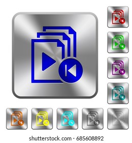 Jump to previous playlist item engraved icons on rounded square glossy steel buttons