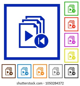 Jump to previous playlist item flat color icons in square frames on white background